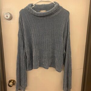 Altar'd State Blue Ribbed Cowl Neck Sweater